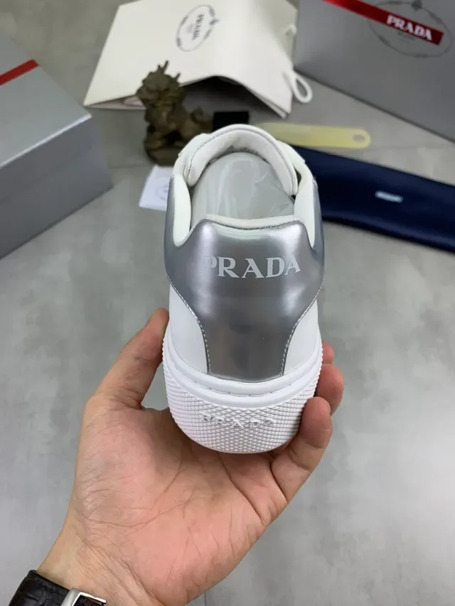 Prada Cloudbust White Silver Low-Top Platform Sole Lifestyle Sneakers 3