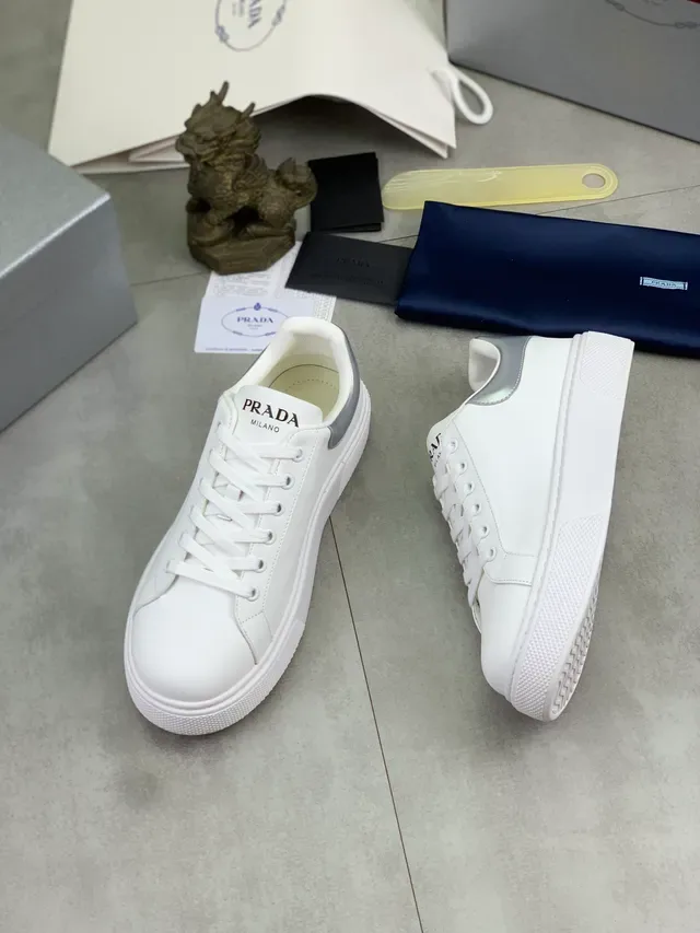 Prada Cloudbust White Silver Low-Top Platform Sole Lifestyle Sneakers 5