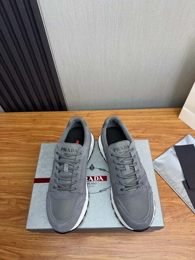 Prada Gray White Suede And Mesh Upper Chunky Midsole Lifestyle Sneakers 2