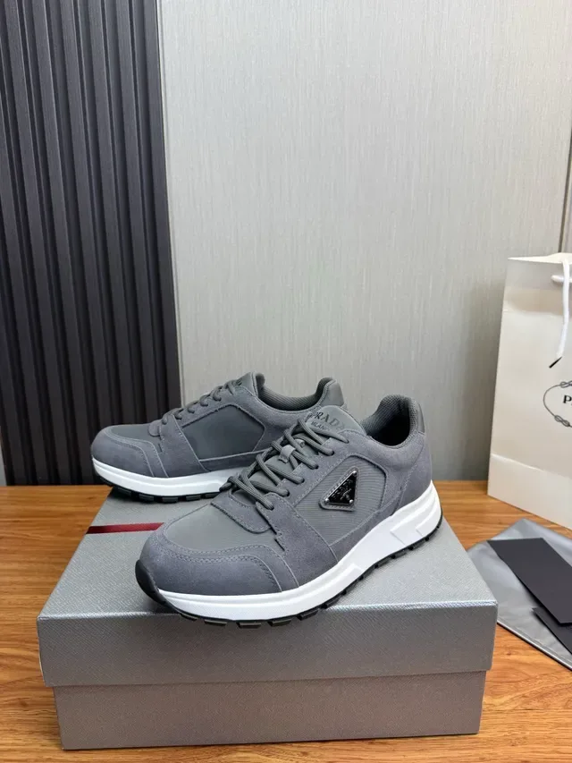 Prada Gray White Suede And Mesh Upper Chunky Midsole Lifestyle Sneakers 3