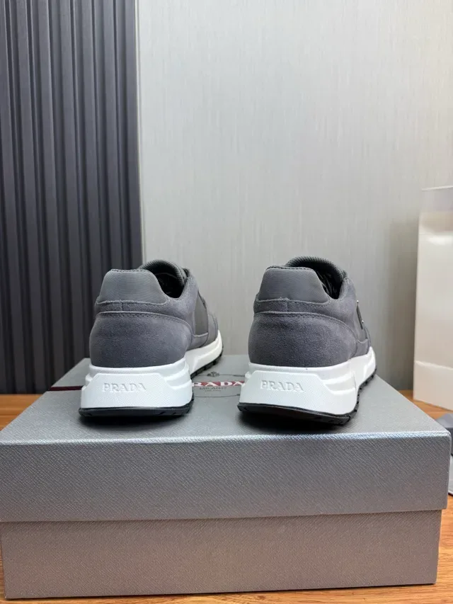 Prada Gray White Suede And Mesh Upper Chunky Midsole Lifestyle Sneakers 5