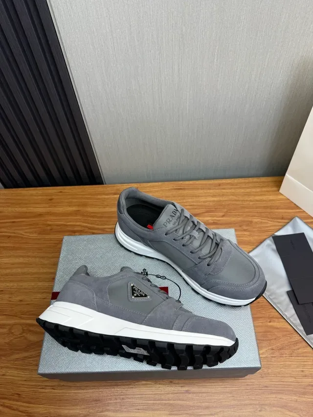 Prada Gray White Suede And Mesh Upper Chunky Midsole Lifestyle Sneakers 6