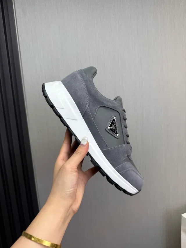 Prada Gray White Suede And Mesh Upper Chunky Midsole Lifestyle Sneakers 7