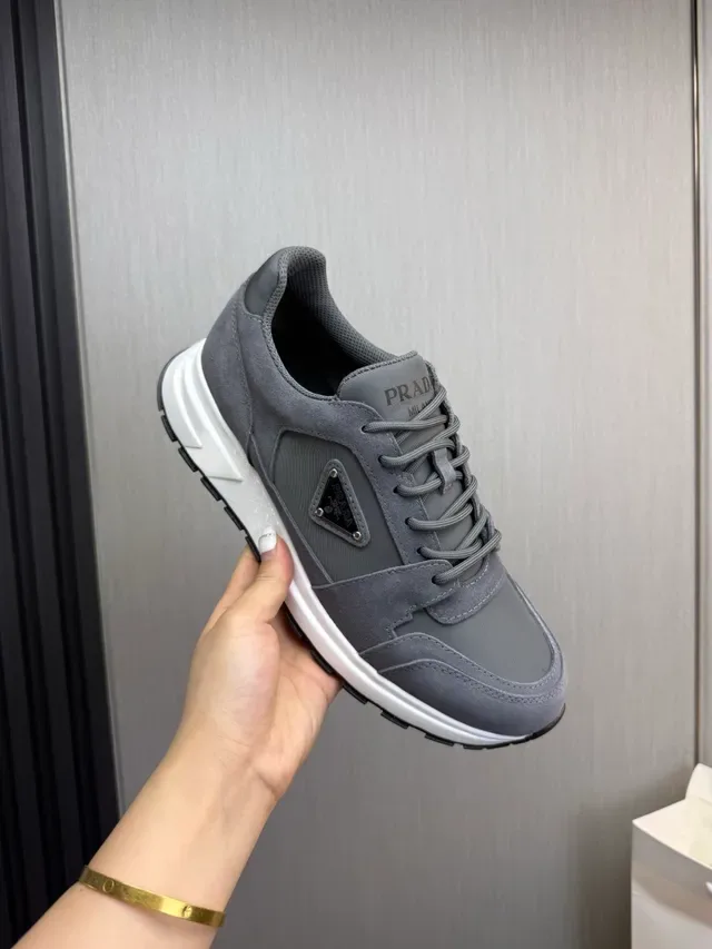 Prada Gray White Suede And Mesh Upper Chunky Midsole Lifestyle Sneakers 8