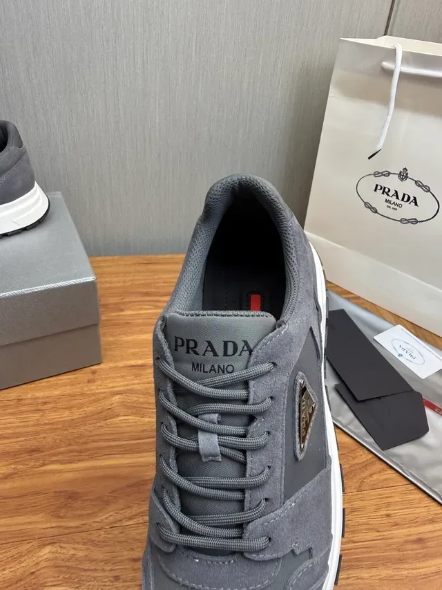 Prada Gray White Suede And Mesh Upper Chunky Midsole Lifestyle Sneakers 9