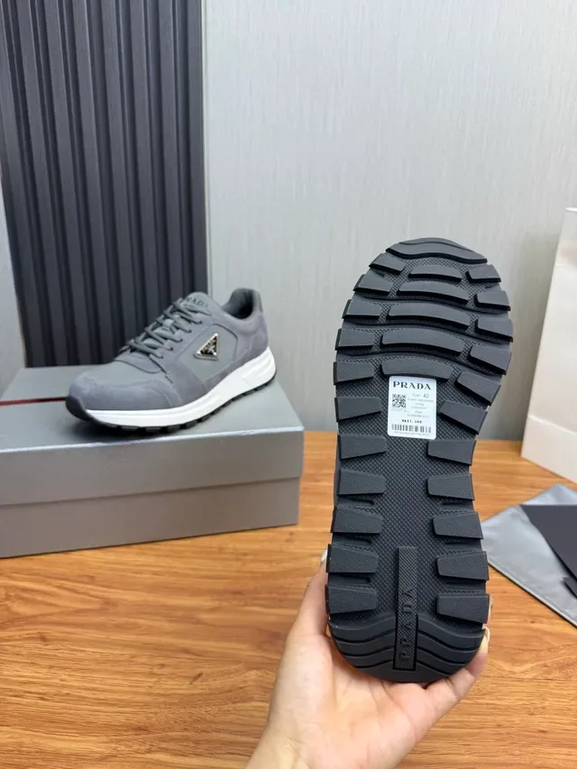 Prada Gray White Suede And Mesh Upper Chunky Midsole Lifestyle Sneakers 10