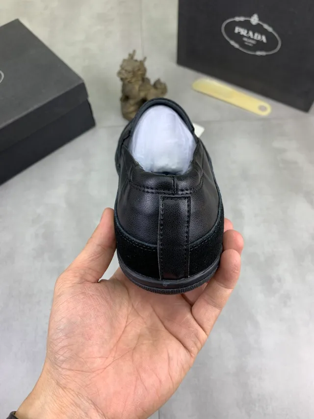 Prada Loafer Black Smooth Leather Upper Suede Toe Cap Loafer 3