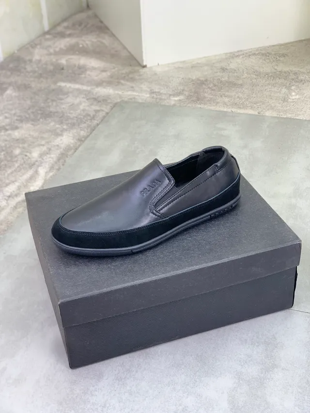 Prada Loafer Black Smooth Leather Upper Suede Toe Cap Loafer 4