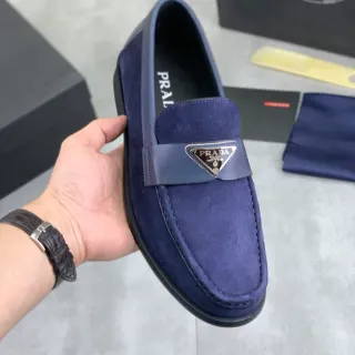 Prada लोफर नेवी ब्लैक स्यूड ऊपरी चमड़ा पट्टी लोफर