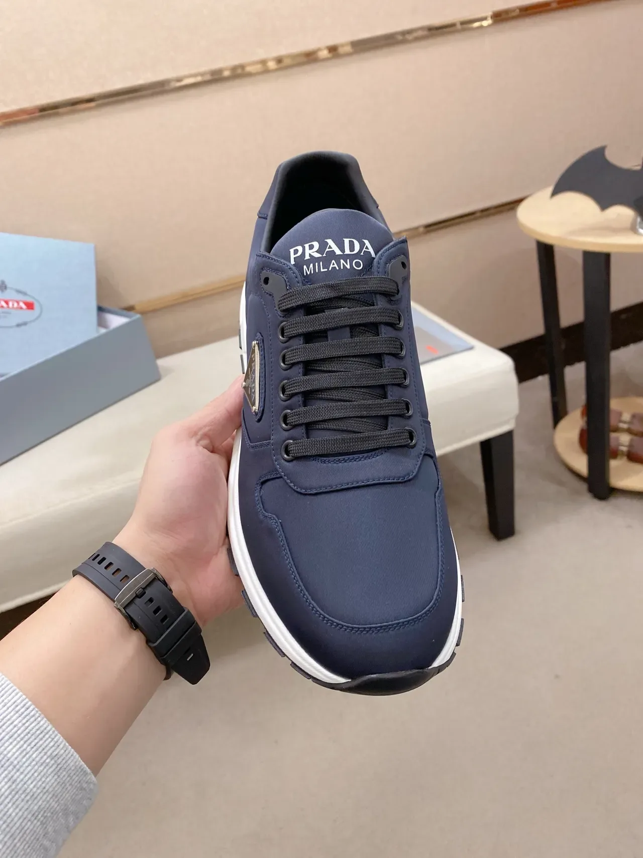 Prada Navy White Nylon Upper Contrast Midsole Lifestyle Sneakers 5