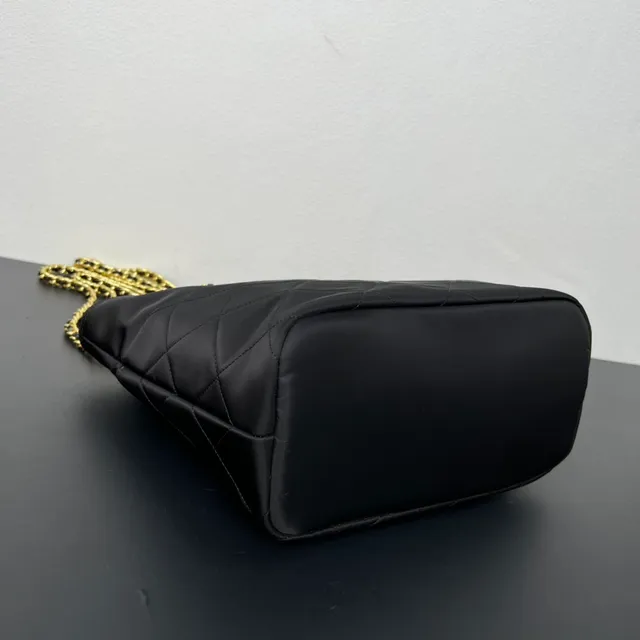 Prada Re-Nylon Quilted Tote Black Gold Chain Handle Tote Bag 4