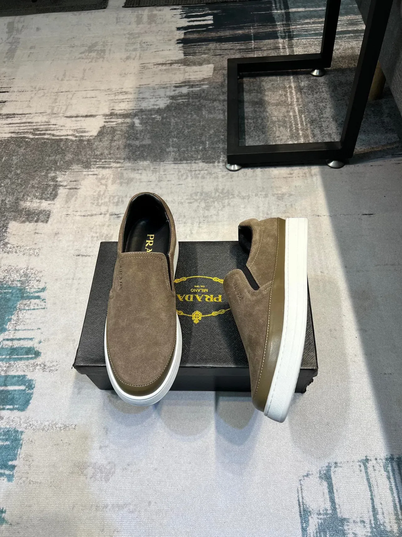 Chaussure Prada Slip-On Daim Marron Olive Casual 4