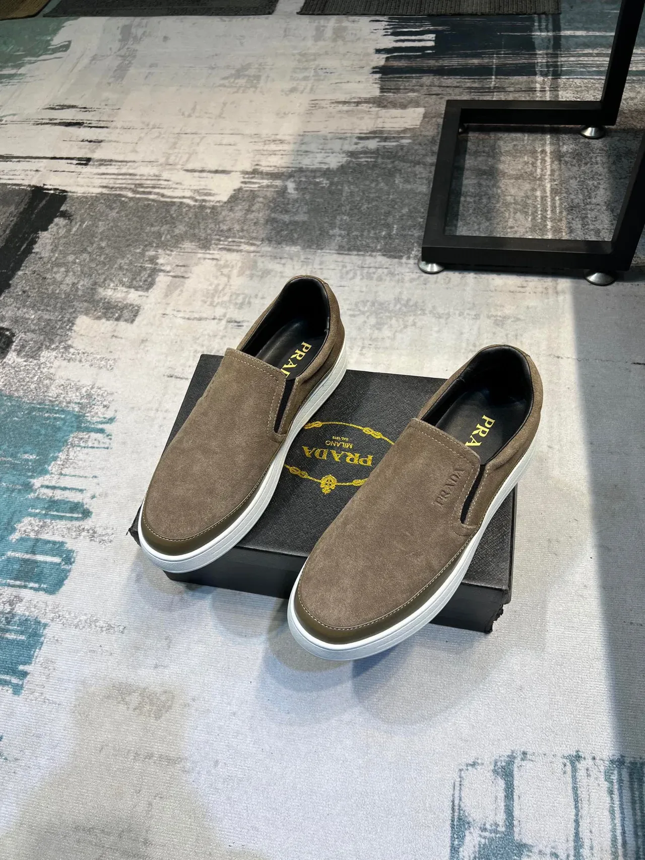Chaussure Prada Slip-On Daim Marron Olive Casual 5