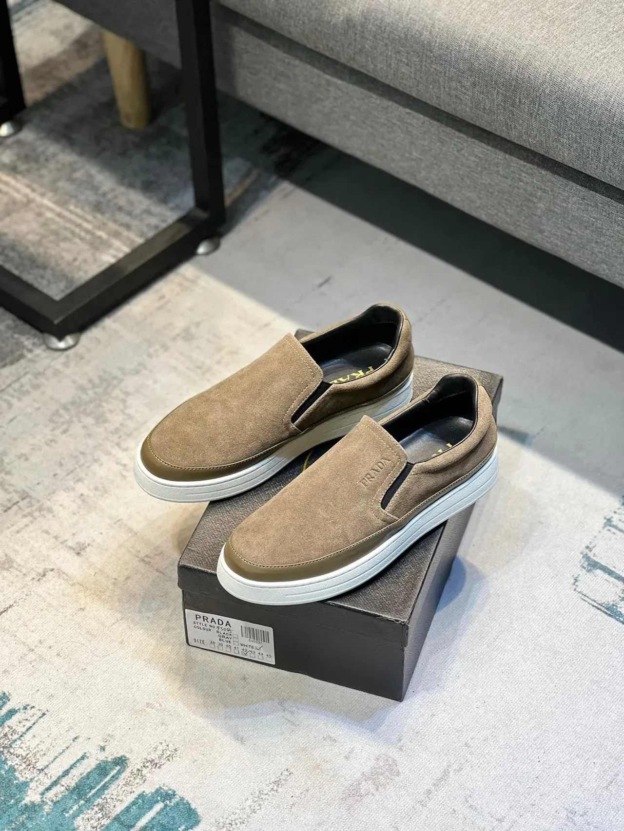 Chaussure Prada Slip-On Daim Marron Olive Casual 7