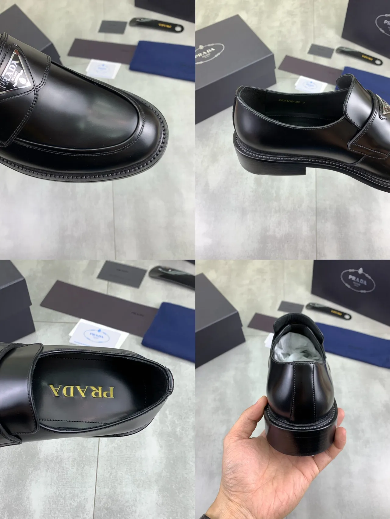 Prada Triangle Logo Loafer Mocasines de Cuero Negro 2