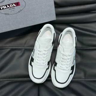 Prada White and Black Graphic Stripe Lifestyle Sneakers