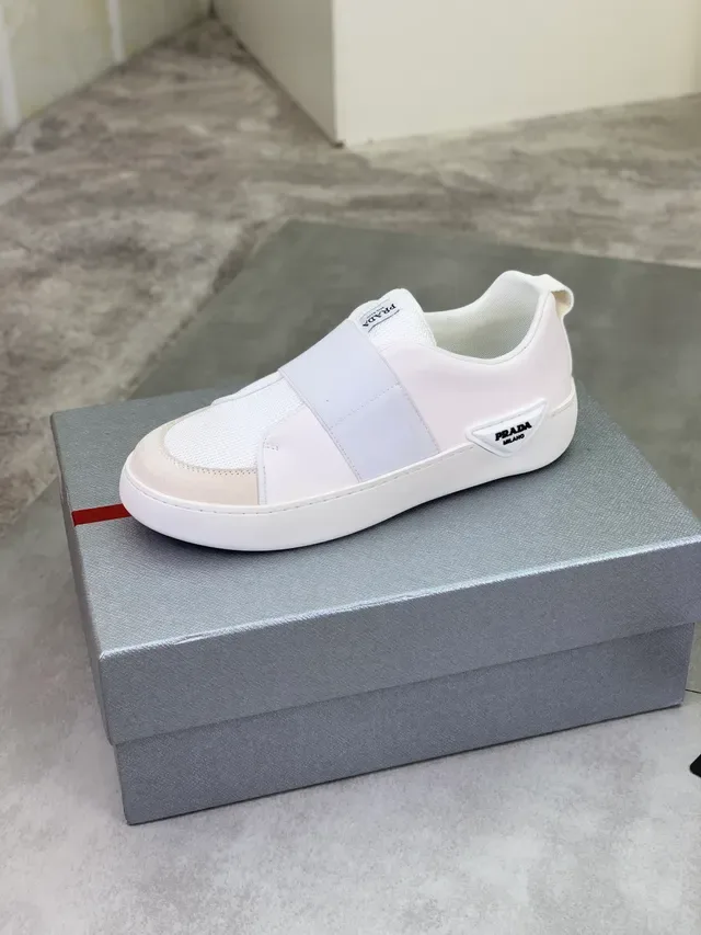 Prada White Beige Slip-On Elastic Strap Lifestyle Sneakers 4
