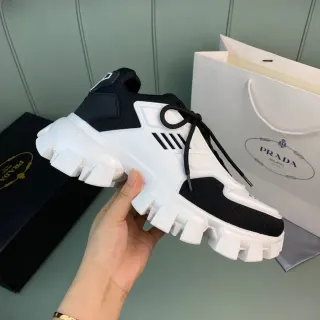 Prada White Black Lug Sole Knit Upper Chunky Sneakers