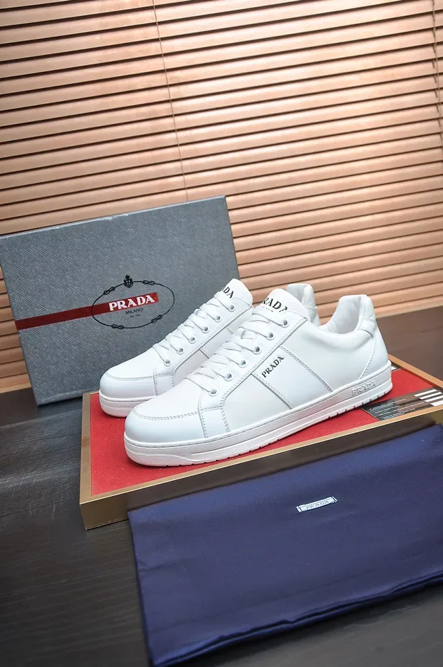 Prada White Leather Low-Top Lifestyle Sneakers 2