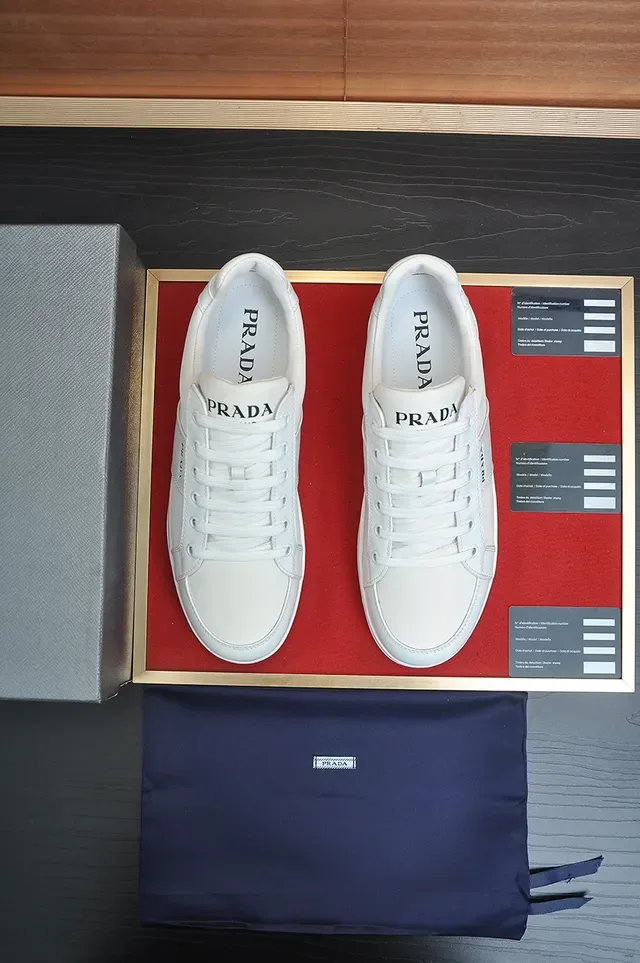 Prada White Leather Low-Top Lifestyle Sneakers 5