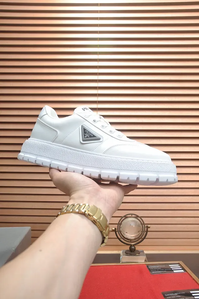 Prada White Leather Upper Thick Ridged Platform Sole Lifestyle Sneakers 2