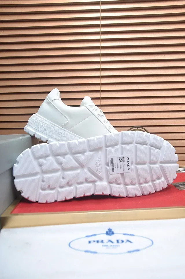 Prada White Leather Upper Thick Ridged Platform Sole Lifestyle Sneakers 7