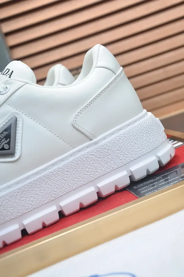 Prada White Leather Upper Thick Ridged Platform Sole Lifestyle Sneakers 9