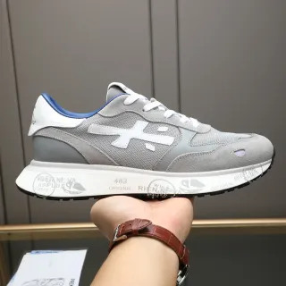 Premiata Gray Blue Mixed-Material Upper X-Logo Side Panel Sneakers