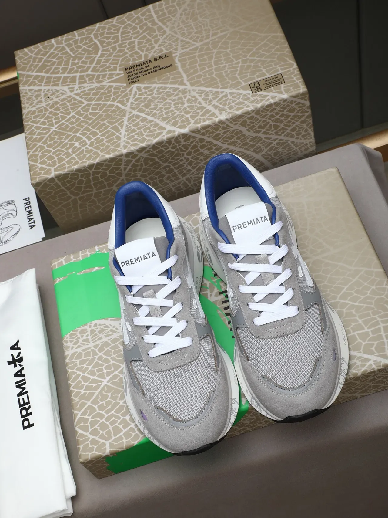 Premiata Gris Azul Material Mixto Parte Superior X-Logo Panel Lateral Zapatillas 2
