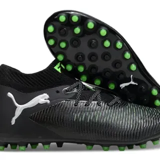 Puma Future Z Black Green Ribbed Synthetic Upper Knit Ankle Collar Firm-Ground Soccer Shoes