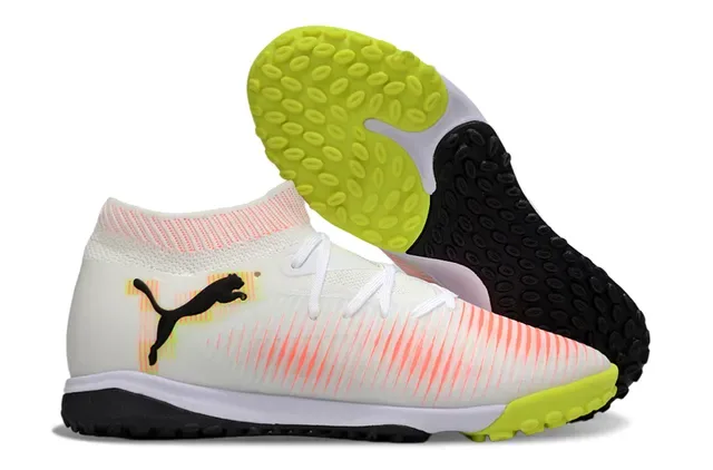 Puma Future Z সাদা কমলা সক-ফিট কলার গ্র্যাডিয়েন্ট স্ট্রাইপ আপার টার্ফ ফুটবল জুতা 5