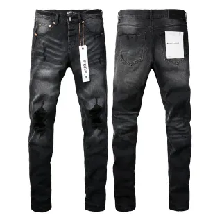 Purple Brand Distressed Black Washed Slim-Fit Jeans