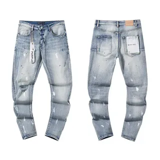 Purple Brand Distressed Light-Wash Paint-Splatter Jeans