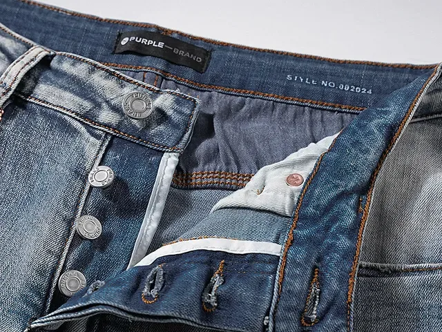 Jeans Purple Brand usés lavage clair avec éclaboussures de peinture 11