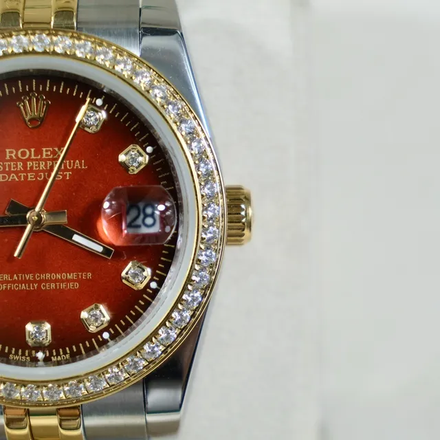 Rolex Datejust Two-Tone Stainless Steel and Gold Diamond Bezel Red Dial Mechanical Watch 7