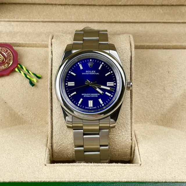 Rolex Oyster Perpetual 蓝色表盘 不锈钢 机械手表 6