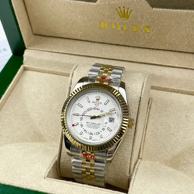 Rolex Sky-Dweller ثنائي اللون من الفولاذ المقاوم للصدأ والذهب وجه أبيض ساعة ميكانيكية 2