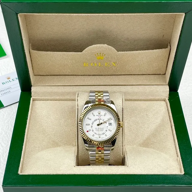Rolex Sky-Dweller ثنائي اللون من الفولاذ المقاوم للصدأ والذهب وجه أبيض ساعة ميكانيكية 3