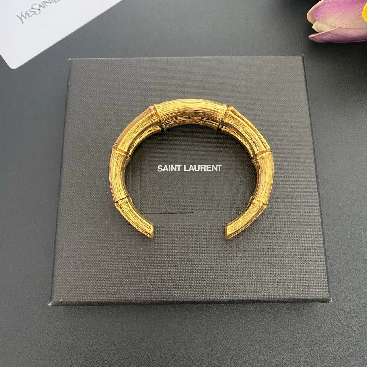 Saint Laurent Bamboo Open Cuff Gold Bracelet 2