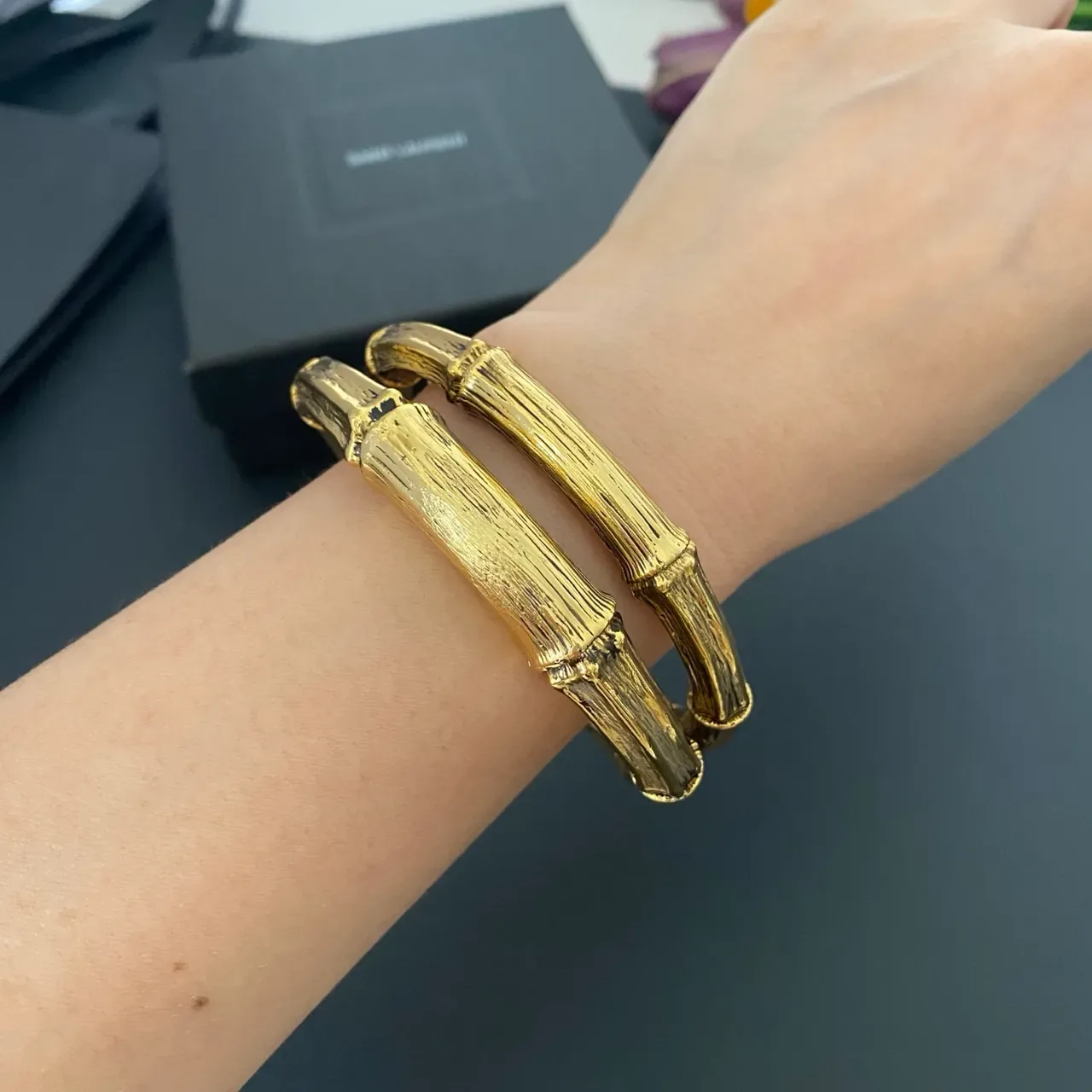 Saint Laurent Bamboo Open Cuff Gold Bracelet 3