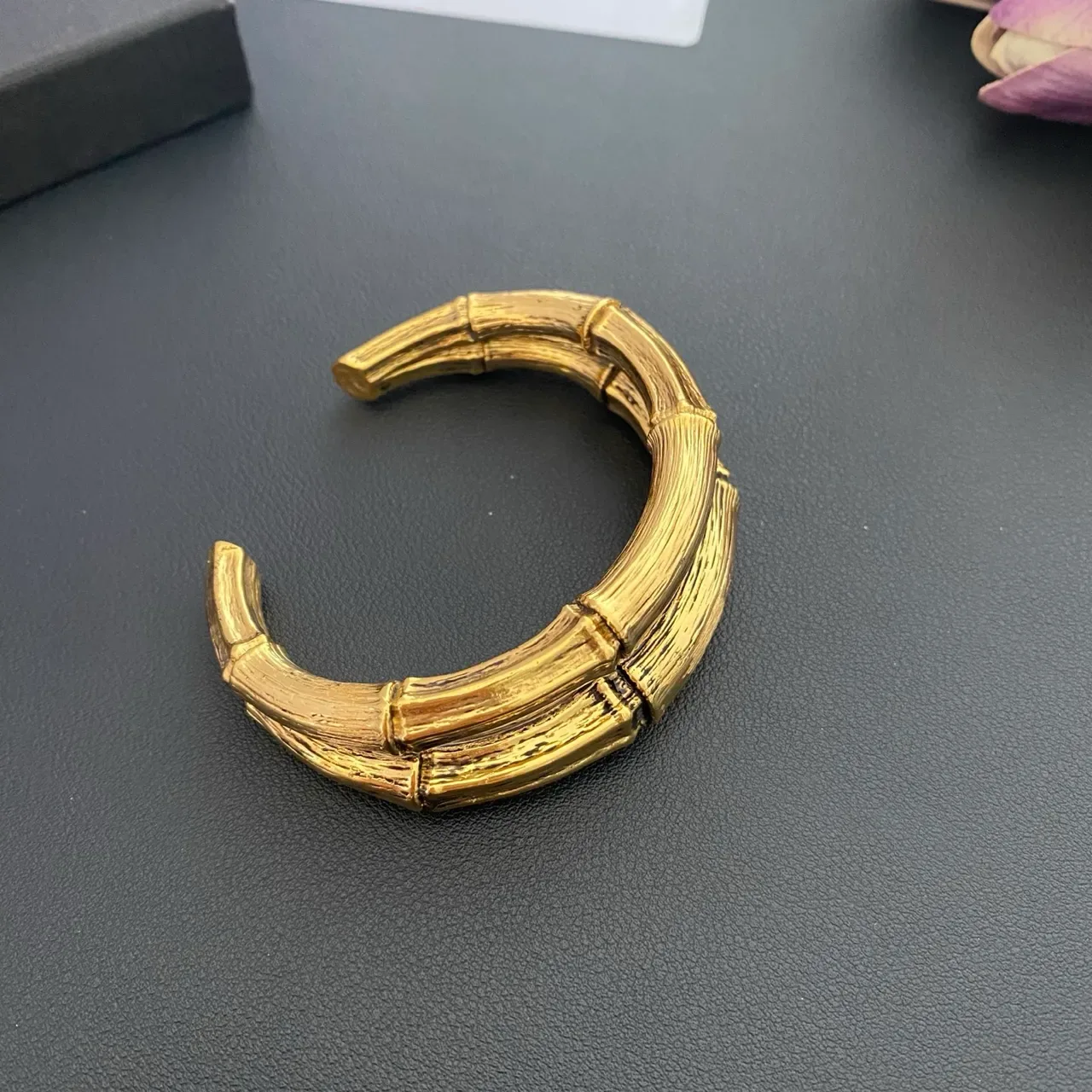 Saint Laurent Bamboo Open Cuff Gold Bracelet 4