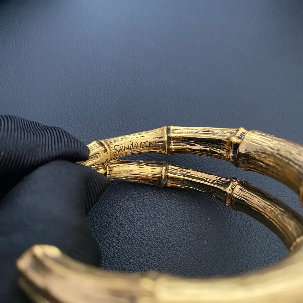 Saint Laurent Bamboo Open Cuff Gold Bracelet 6