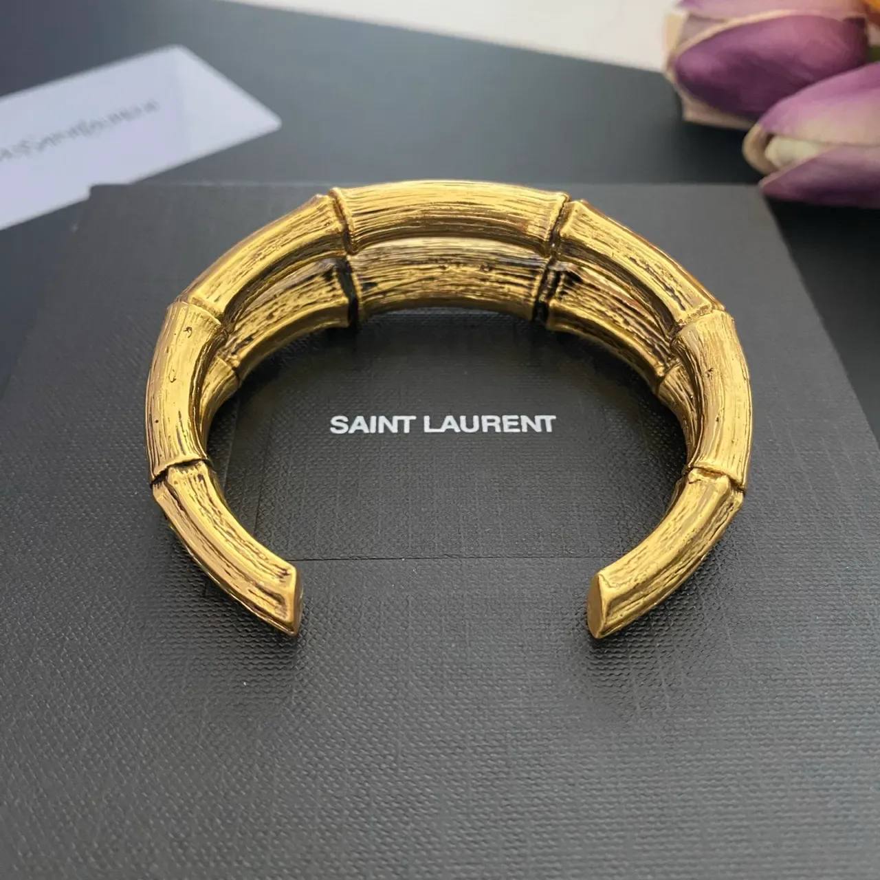 Saint Laurent Bamboo Open Cuff Gold Bracelet 9