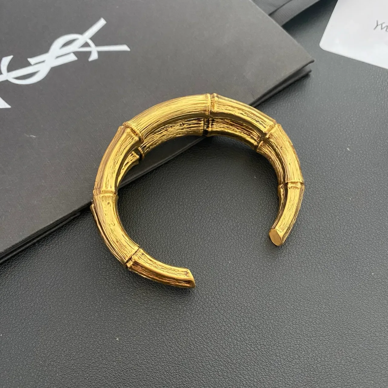 Saint Laurent Bamboo Open Cuff Gold Bracelet 10
