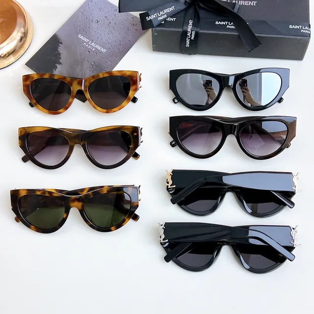 Saint Laurent Black Silver Cat-Eye Silhouette Glossy Acetate Sunglasses 2