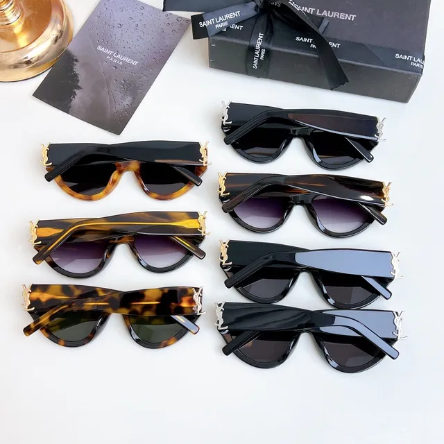 Saint Laurent Black Silver Cat-Eye Silhouette Glossy Acetate Sunglasses 3