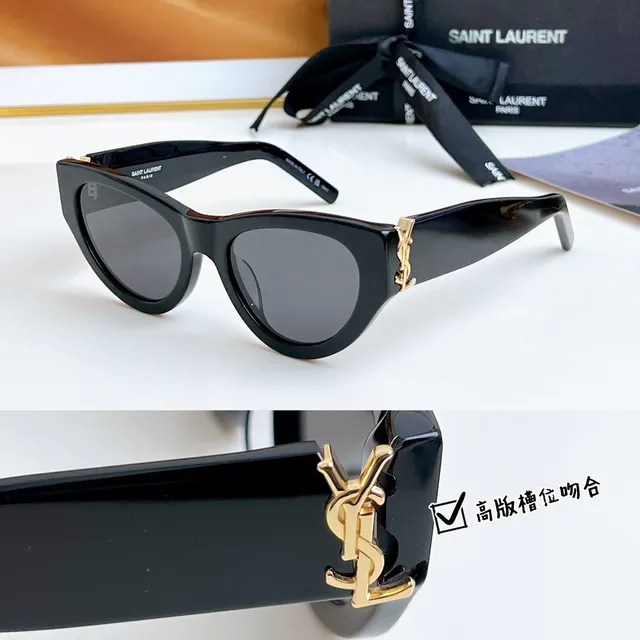 Saint Laurent Black Silver Cat-Eye Silhouette Glossy Acetate Sunglasses 7
