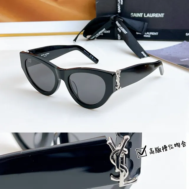 Saint Laurent Black Silver Cat-Eye Silhouette Glossy Acetate Sunglasses 8