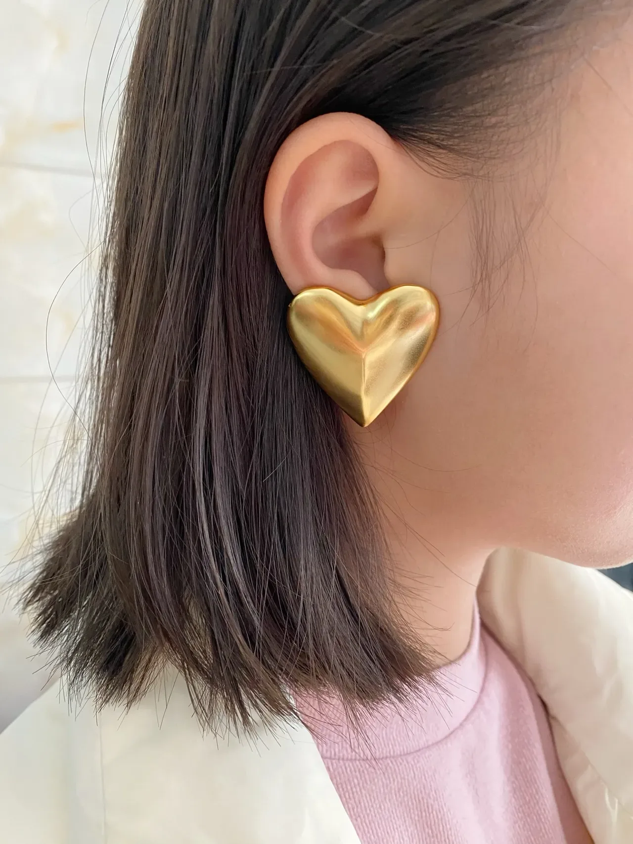 Saint Laurent Gold Sculpted Heart Metallic Earrings 2