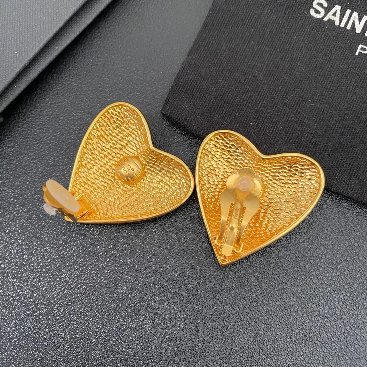 Saint Laurent Gold Sculpted Heart Metallic Earrings 4